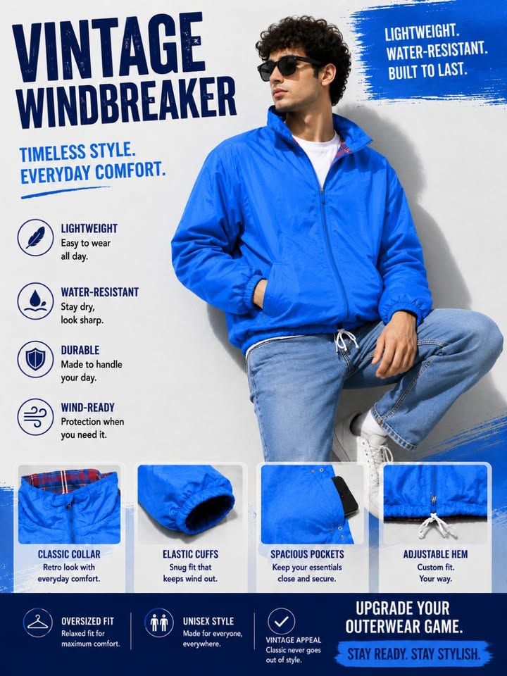 Vintage Windbreaker Jacket For Men And Women