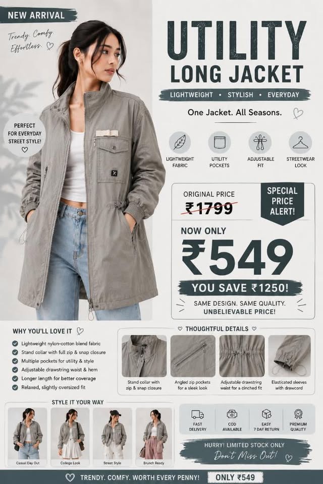 Utility Long Jacket For Men And Women